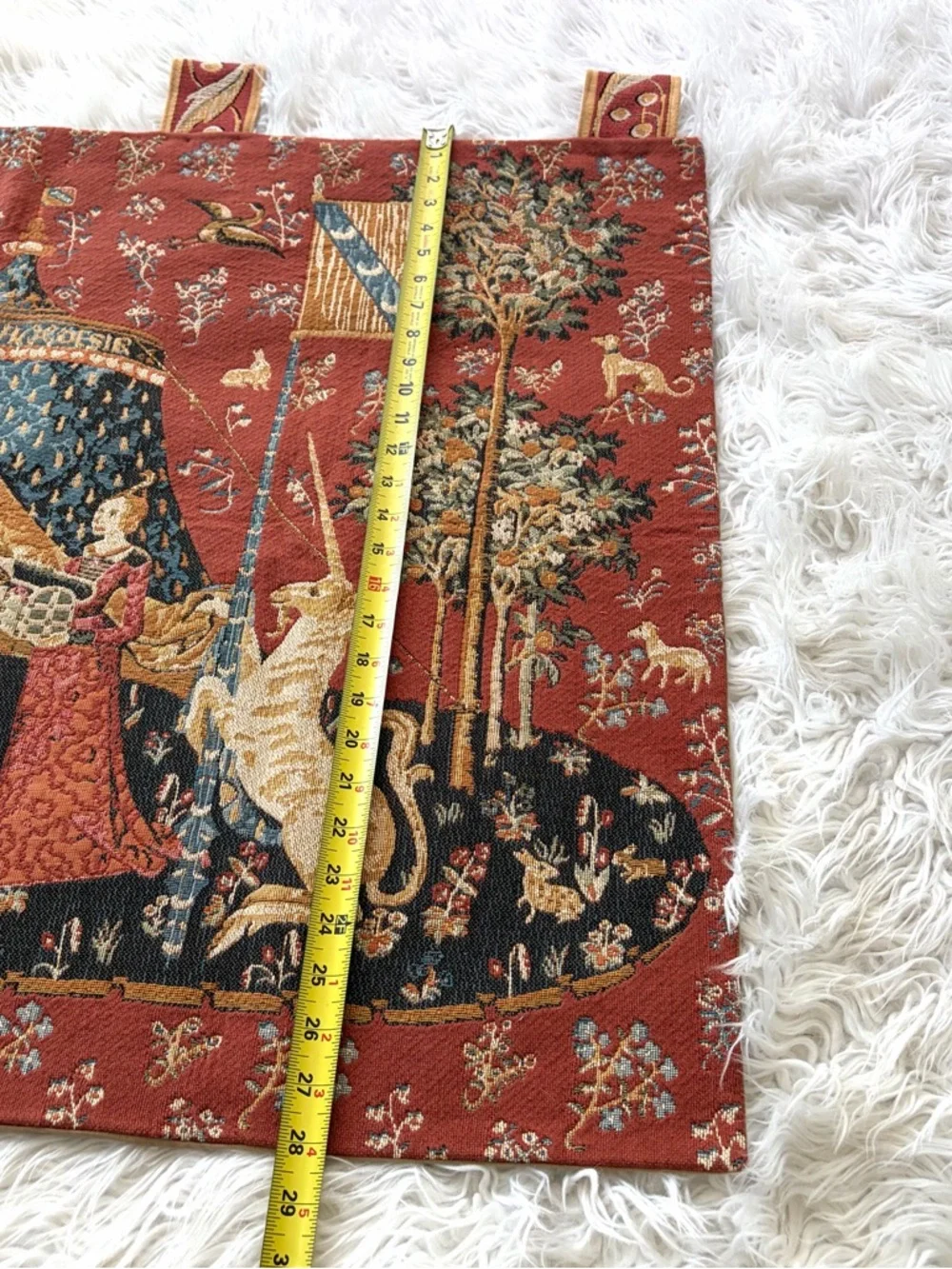 LADY AND UNICORN [ Vintage Rare]  Tapestry Wall Hanging Woven Fabric 39X28”